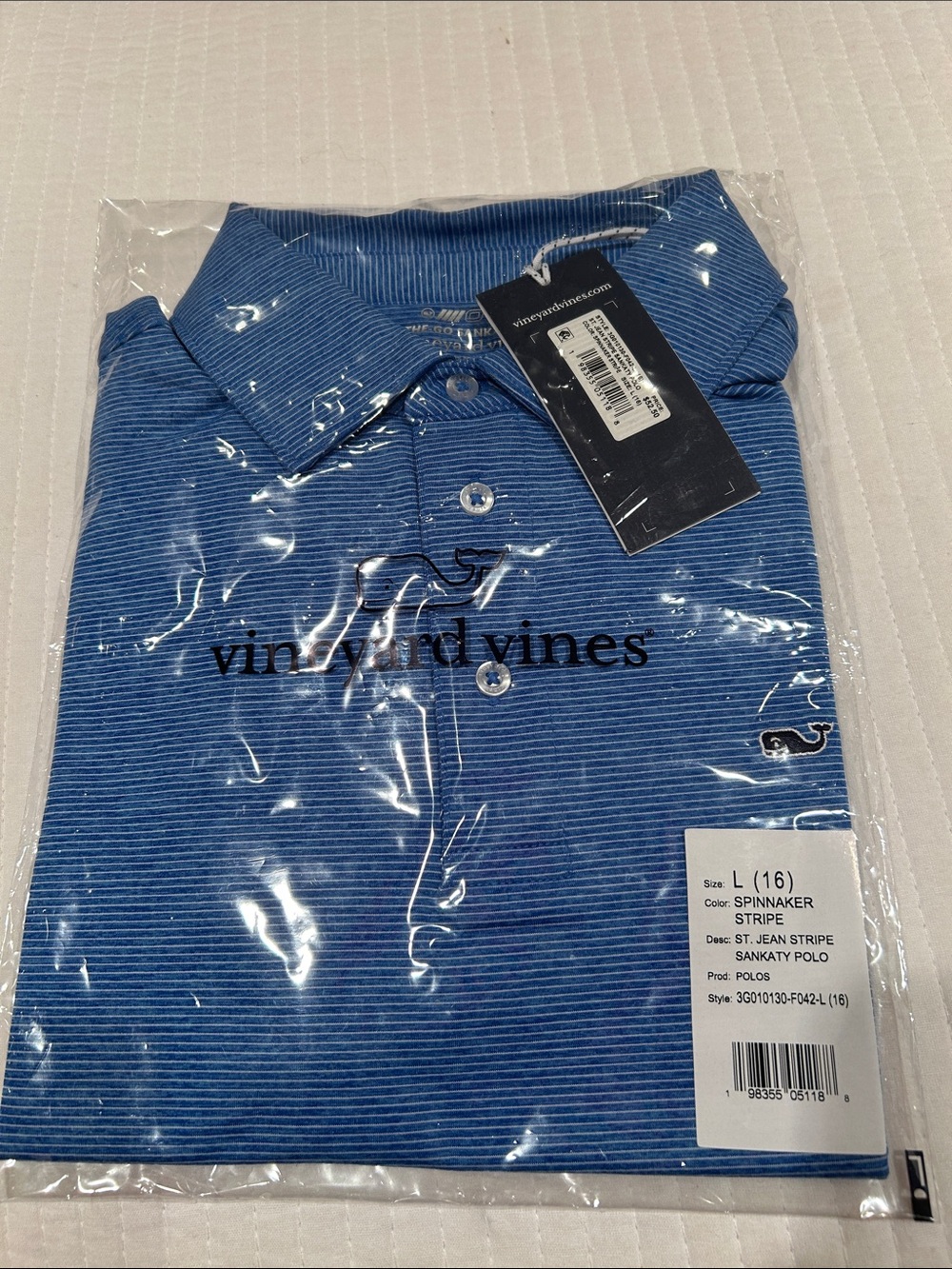 NWT Boys Vineyard Vines Light Blue Stripe Polo size L 16